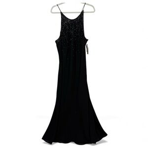Cachet Black Beaded Evening Dress, NWT, Elegant gown, Sz 20, spaghetti strap